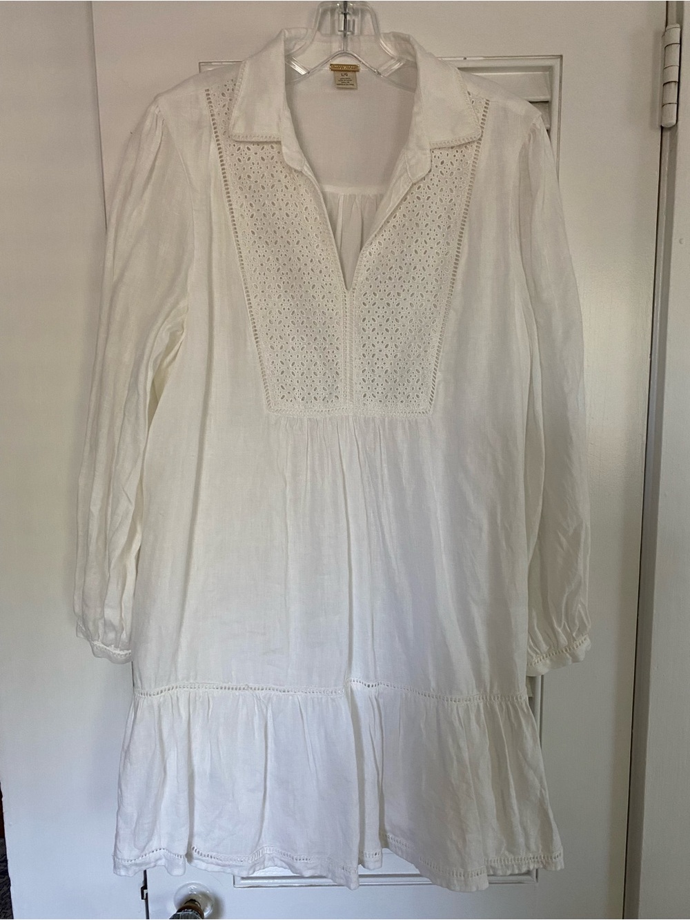 Magaschoni White Linen Eyelet Mini Dress